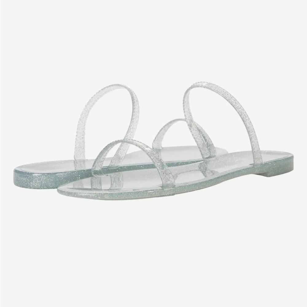 Stuart Weitzman Sawyer Glitter Jelly Slides in Silver, 10 - NEW - $95